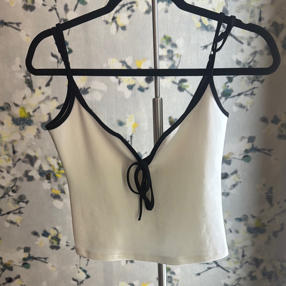 Black and Cream Tie Front Crop Camisole